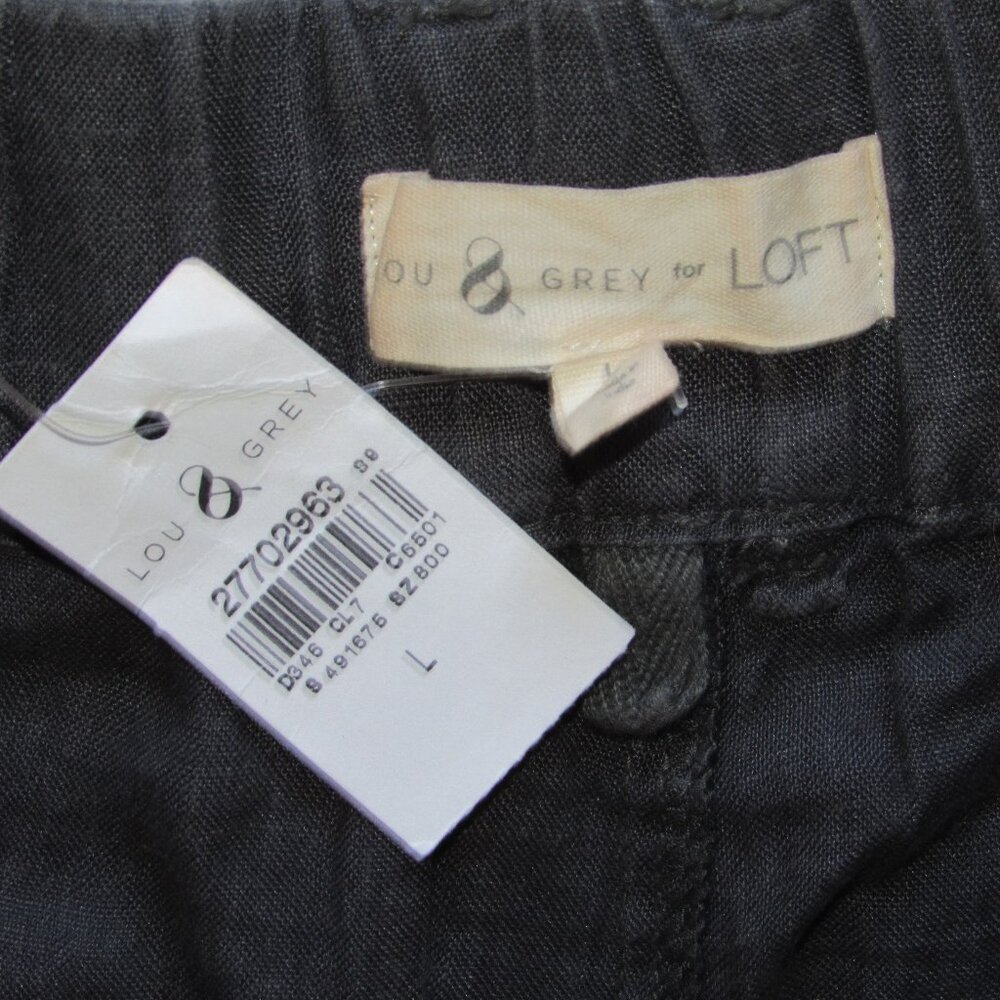 NWT Lou & Grey for Loft 100% Linen Blue Gray Belted Shorts Womens L Breathable - Picture 2 of 3